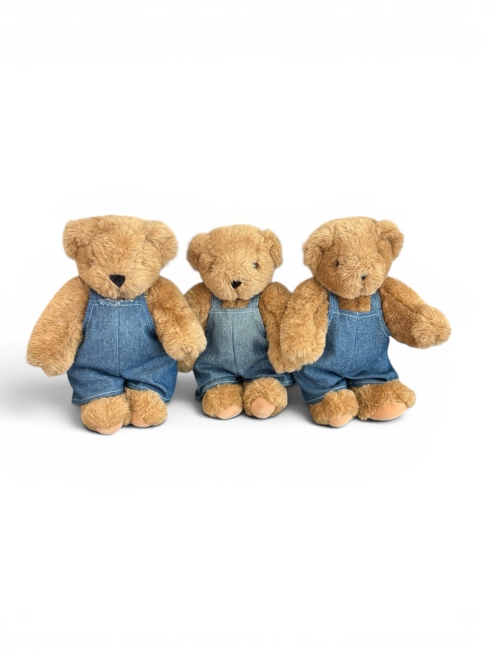 Three Little Vermont Teddy Bears in Denim Overalls – Set of 3